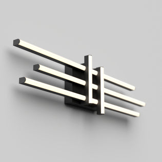 Artika Grid modern LED bathroom vanity light features four horizontal bars on a matte black base against a light gray wall.
