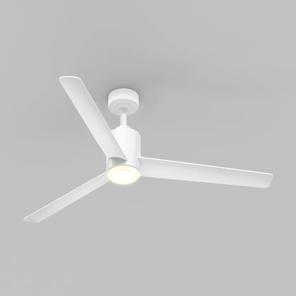 The Artika Ellison 52 in. LED modern ceiling fan features three blades, a built-in circular light, and comes with a remote, mounted on a plain light gray ceiling.