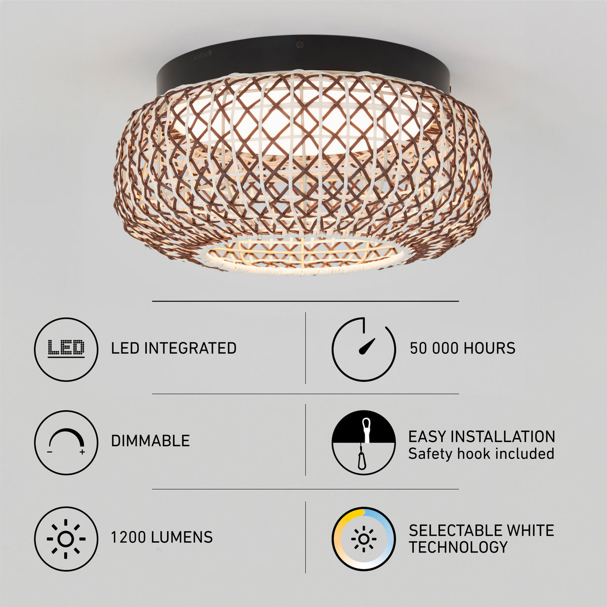 Artika Benson 15 in. LED flush mount offers 5 CCT, dimming, 1200 lumens, 50,000 hours life, and easy ceiling installation.