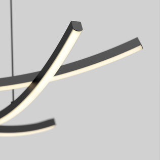 A close-up of the Artika Orly modern LED pendant light 5 CCT, featuring two curved black metal arms with integrated LEDs, set against a plain light gray background.