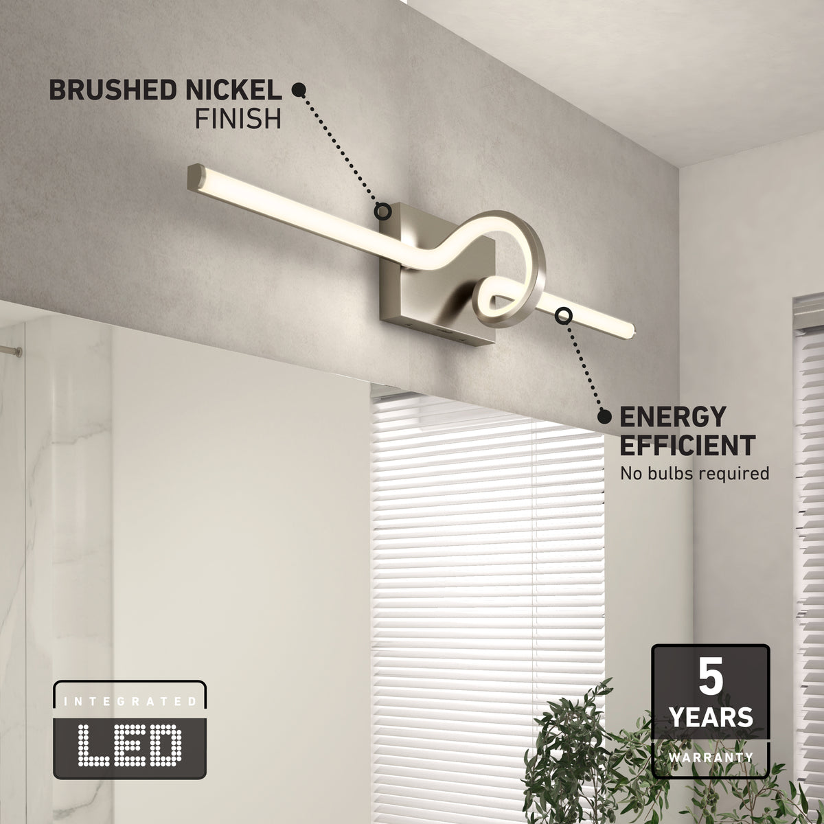 Bowtie 29 pulg (74 cm) luminario de baño LED integrado 5 TCL para baño