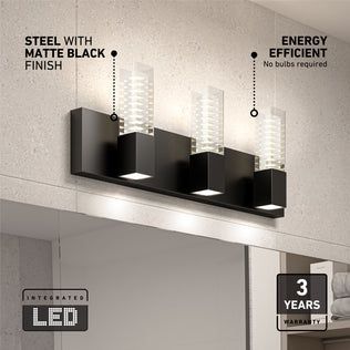 The Artika Hologram LED modern bathroom vanity light 5 CCT offers energy efficiency and a 3-year warranty—ideal over mirrors.