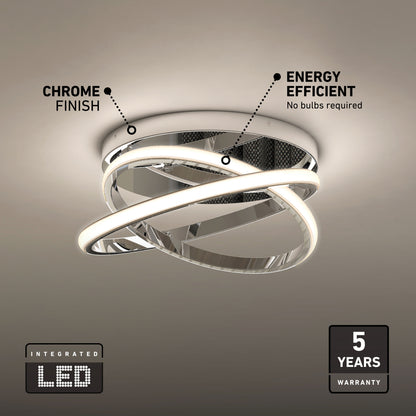 Artika Orbia 14″ Modern LED Flush Mount, 3 CCT, energy efficient ceiling light with swooping rings and 5-year warranty.