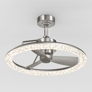 Artika Carat 23" LED Modern Ceiling Fan features three blades, a crystal-edged light ring, and comes with a remote control.