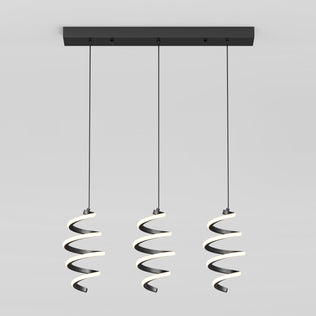 The Artika Chorus 3-light LED pendant features three spiral pendants suspended from a rectangular black base, offering 5 CCT options for customizable lighting.