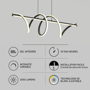 Artika Coda modern LED pendant light 5 CCT: dimmable, curved design, 2000 lumens, 50,000-hour life, easy install—perfect for kitchen islands.