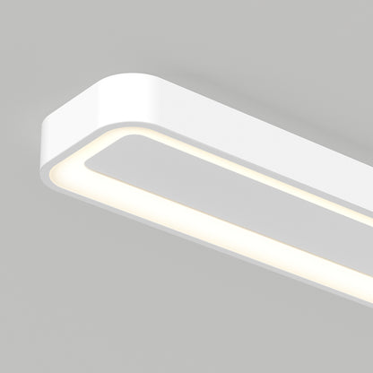 The Artika Aiden 48 in. LED modern flush mount light features a sleek rectangular design with rounded corners and 5 CCT options, casting a soft, even glow against a plain light gray background.
