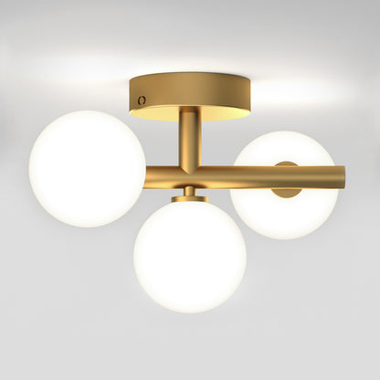 The Artika Bloom modern mid-century LED flush mount light features asymmetrical frosted globes on a round base, offering 5 CCT settings for customizable ambiance.