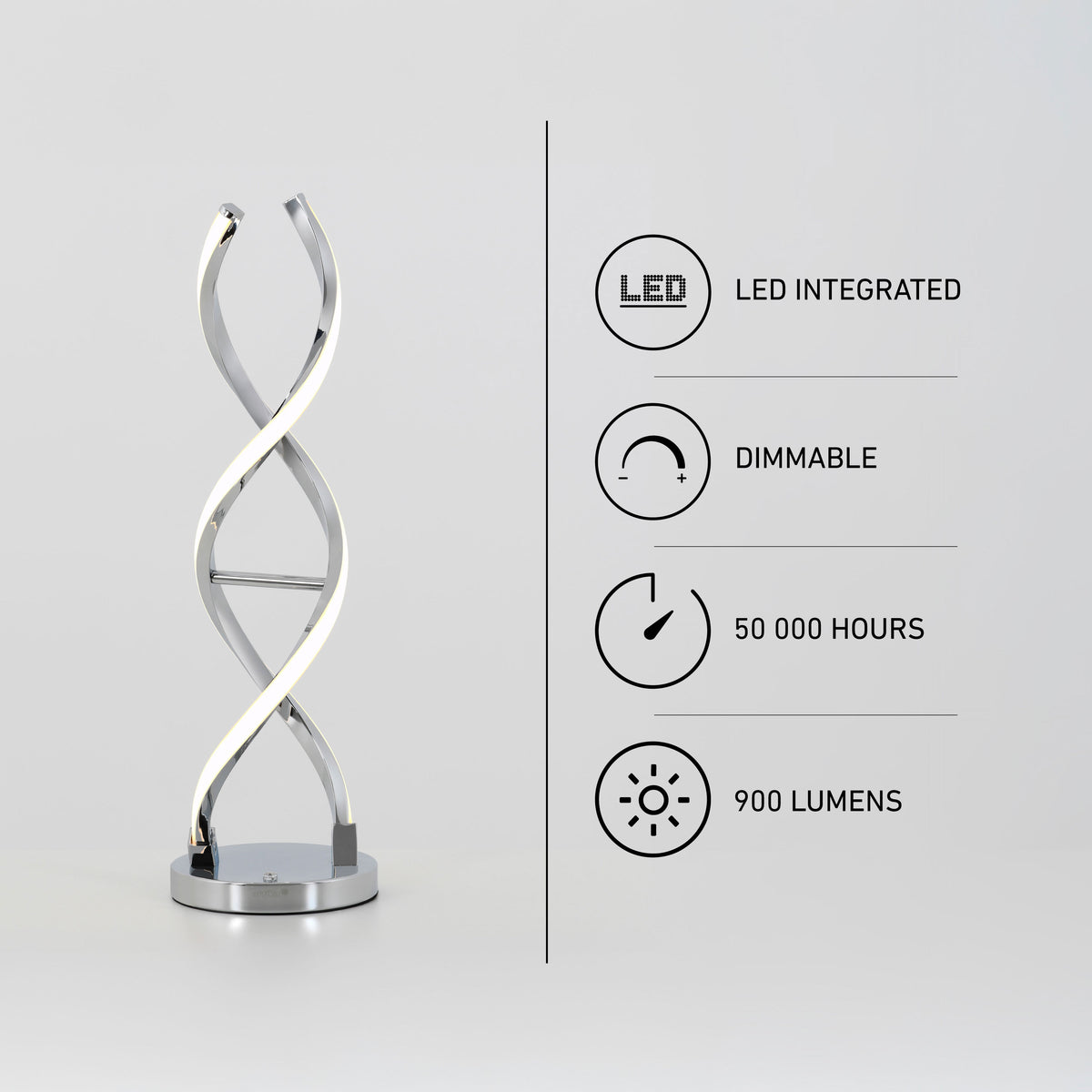 Artika Swirl LED table lamp: ambient, dimmable light, 900 lumens, 50,000h lifespan; integrated LEDs.