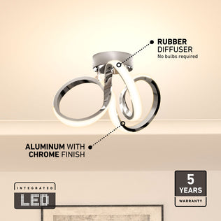 Artika Swirl LED flush mount, aluminum & chrome, 1300 lumens, rubber diffuser—modern style, 5-year warranty.