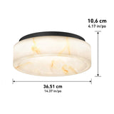 Round white ceiling light fixture with a marbled pattern, measuring 36.51 cm (14.37 inches) in diameter and 10.6 cm (4.17 inches) in height, shown with labeled dimensions.
