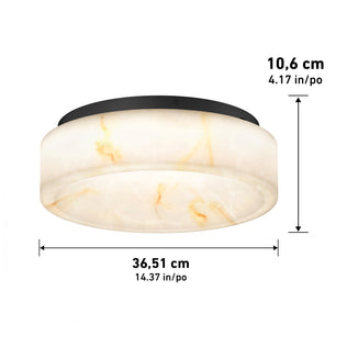 The Clifford 15 in. flush mount light by Artika features a marble-like pattern, black base, and measures 36.51 cm (14.37 in) in diameter and 10.6 cm (4.17 in) high, with selectable color temperature (5 CCT).