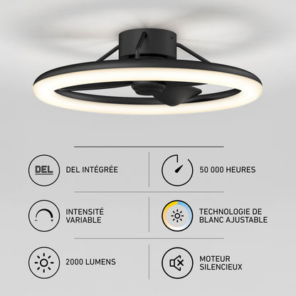 Artika Darren 23 in. LED modern fandelier ceiling fan with dimmable light, remote, silent motor, adjustable white (2000 lumens).