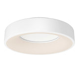 A modern, round, white ceiling light fixture with a smooth matte finish and a central frosted diffuser for soft, even illumination.