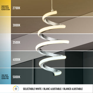 The Artika Chorus 1-light LED pendant features 5 color temperature settings from 2700K warm white to 5000K cool white, letting you easily adjust the glow from yellowish to bright white.