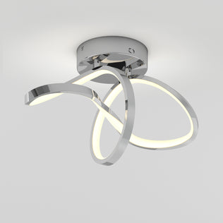 Artika’s Loop modern LED flush mount light 3 CCT features intertwined dimmable LEDs on a round chrome base, shown on white.