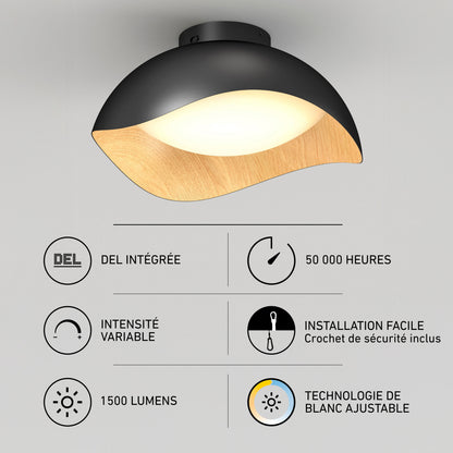Artika Adara 15 in. LED flush mount: 1500 lumens, 5 CCT, dimmable, modern design, easy install, long-life ceiling light.