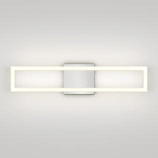 The Artika Dover modern LED bathroom vanity light 5 CCT features a rectangular LED frame on a central metallic square base, offering soft, even white illumination for a sleek, contemporary look.
