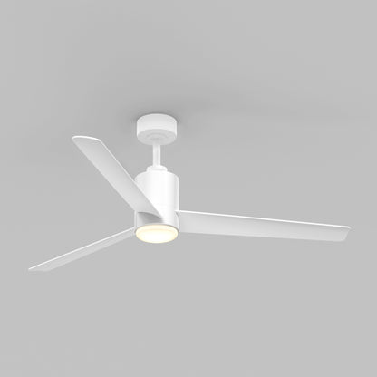 The Artika Ellison 52 in. LED modern ceiling fan features three blades, a built-in light, and comes with a remote, shown mounted on a plain light gray ceiling.