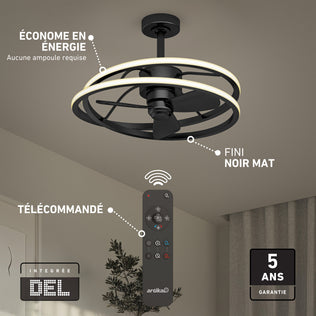 Artika Coda 23 in. modern ceiling fan with LED, tunable color temp, remote, matte black finish & 5-year warranty.