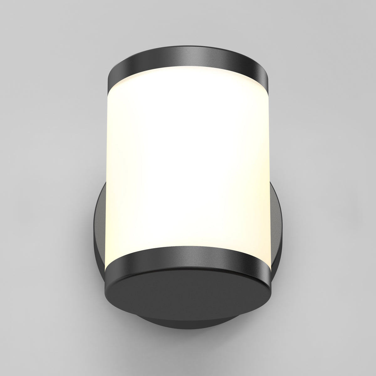 Artika Landon LED Outdoor Wall Light 2-Pack with frosted shade and black accents, shown mounted on a light gray wall.