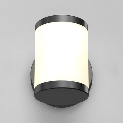 Artika Landon LED Outdoor Wall Light 2-Pack with frosted shade and black accents, shown mounted on a light gray wall.