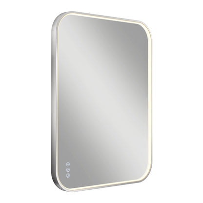The Artika Royce dimmable LED mirror 3 CCT features a rectangular shape with rounded corners, illuminated edges, and three touch control buttons on the lower left, shown against a white background.