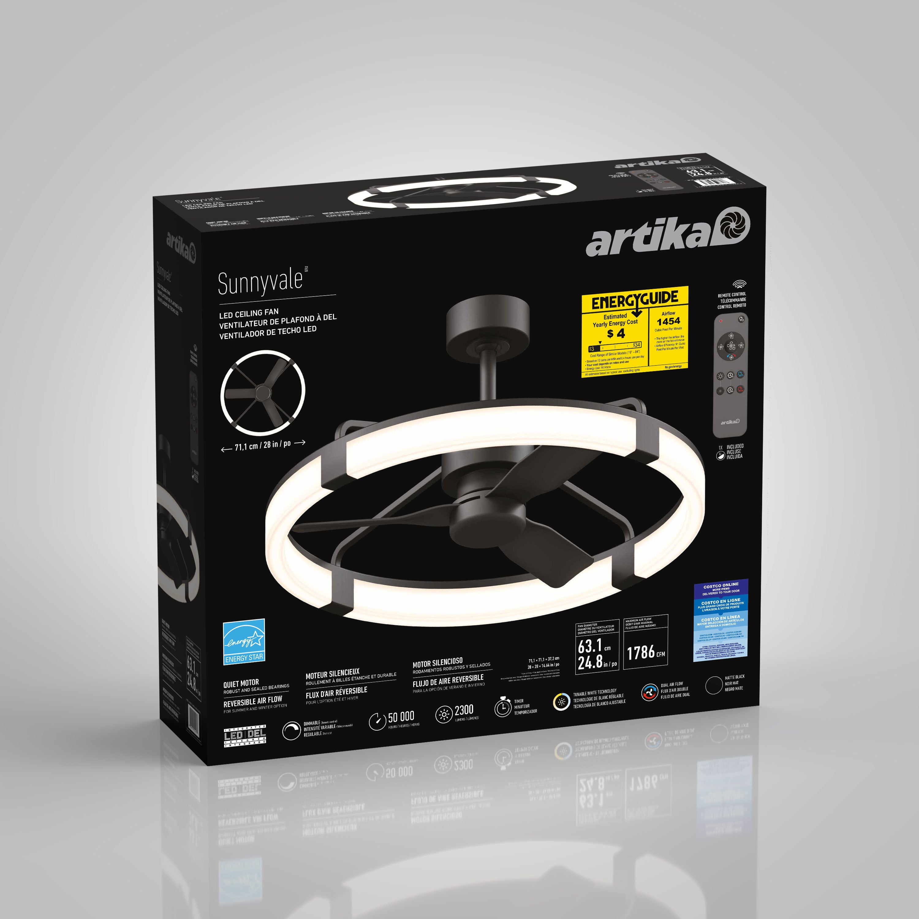 Sunnyvale 28 in. LED modern ceiling fan in Black | Artika Canada