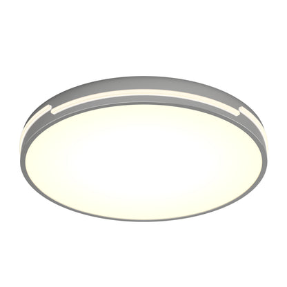 The Artika Delray 15.7 in. LED modern flush mount light features a smooth, white illuminated surface, a silver outer rim, and adjustable color temperature (5 CCT), shown against a white background.