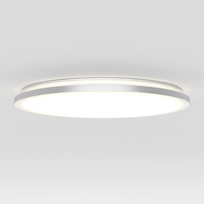 The Artika Europa 21 in. LED modern flush mount light, featuring a flat, round white design and remote control, emits a soft, even glow for minimalist ceilings.