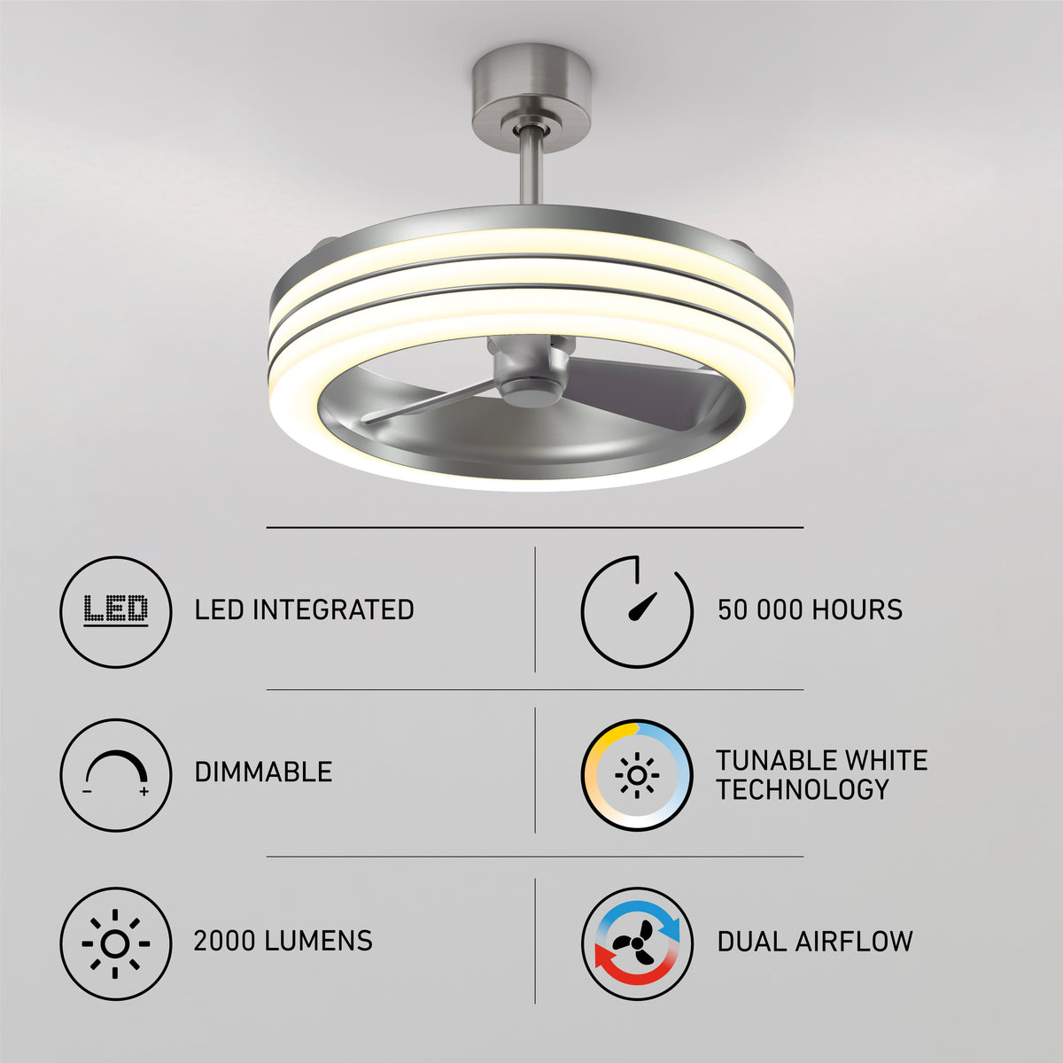 Horizon 58 cm (23 po) DEL moderne fandelier ventilateur de plafond avec lumière - télécommande incluse