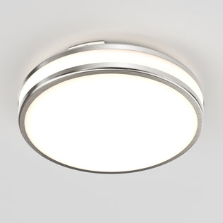 The Artika Hemisphere 15 in. LED flush mount light features adjustable brightness, a metallic edge, and a frosted white cover—perfect for bathroom lighting on plain white ceilings.
