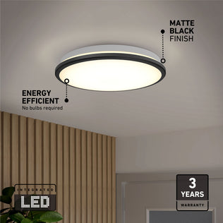 Artika Vera 13 in. modern LED flush mount, matte black, dimmable, energy efficient, with a 3-year warranty.