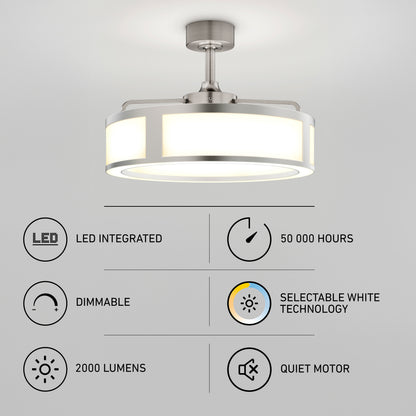 Artika Huxley 23 in. LED modern fandelier ceiling fan with an integrated dimmable LED, 2000 lumens, 50,000-hour lifespan, and quiet operation.