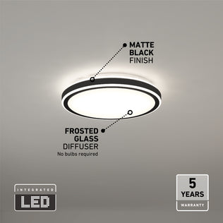 The Artika Altitude 15 in. LED modern flush mount light features a matte black finish, frosted glass diffuser, integrated LED (no bulbs needed), adjustable 5 CCT, and comes with a 5-year warranty for a soft, even glow.