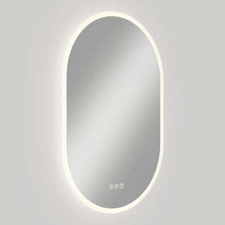Artika Clara LED Mirror Oval 30x20 in. with defogger, 3 touch buttons, and LED border; displayed on a light gray background.