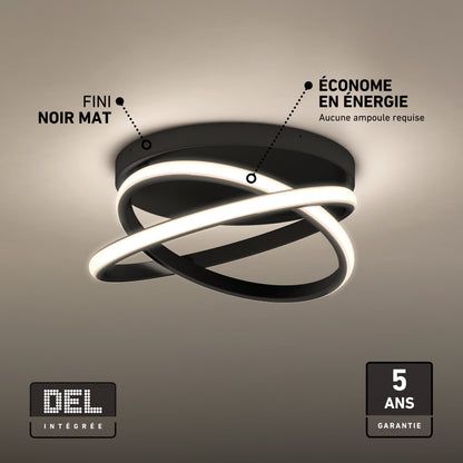 Artika Orbia 14 in. (36 cm) Modern LED Flush Mount Ceiling Light 3 CCT with two intersecting glowing rings and a matte black finish.