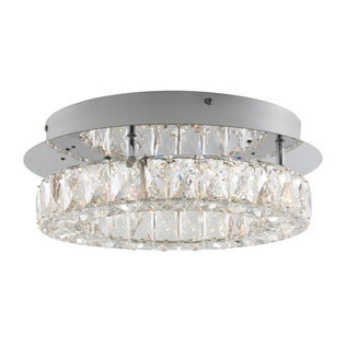 The Artika Celebrity LED flush mount light features two circular rows of large rectangular crystal accents and a silver metallic base, offering a sparkling, modern look for your ceiling.