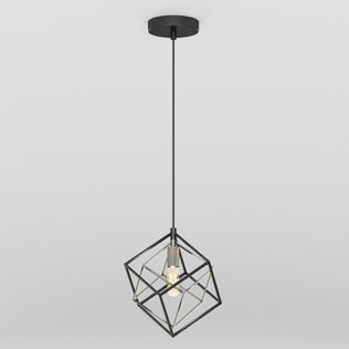 The Imperium Single pendant light by Artika features a geometric open metal cube frame with an exposed bulb and a black cord and ceiling mount, photographed against a plain white background.