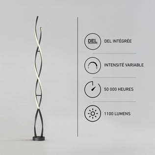 Artika Swirl modern LED floor lamp: twisted design, dimmable, 1100 lumens, 50,000-hour life for versatile lighting.