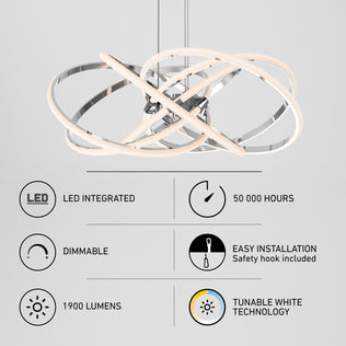 Artika Maelstrom modern LED pendant light offers 5 CCT, integrated LEDs, curved design, and easy installation.
