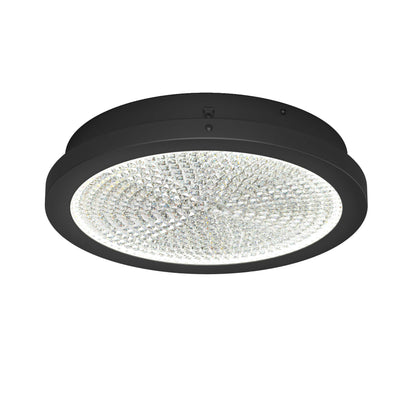 Artika Glitter 14 in. LED flush mount: black frame, crystal-textured diffuser, bright white light for a modern ceiling look.