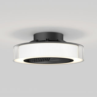 The Artika Groove 20 in. LED modern ceiling fan features a circular LED light ring, ribbed translucent sides, a central black fan, and offers 3 speeds with remote control—all set against a plain light gray background.