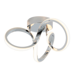 Artika Swirl LED flush mount features three chrome loops and delivers 1300 lumens—ideal for modern interiors.