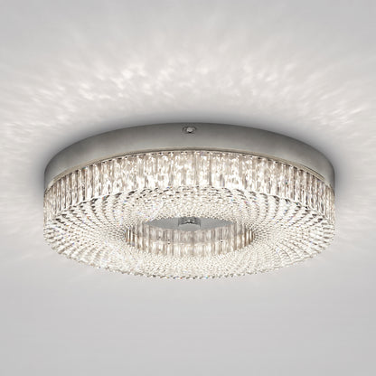 FM Lysara 15 in. LED Fashion Flush Mount Ceiling Light 5 CCT, a round flush mount with a metallic base and layers of faceted glass crystals.