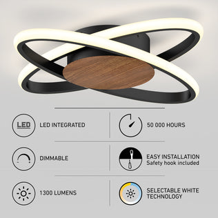 Artika Atomic 15 in. LED ceiling light, 5 CCT, wood accent, dimmable, 1300 lumens, 50,000 hrs.