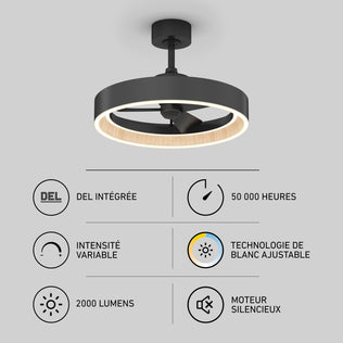 Artika Alton 24″ LED fandelier ceiling fan with remote, silent motor, 2000 lumens, lasts 50,000 hours for adjustable comfort.