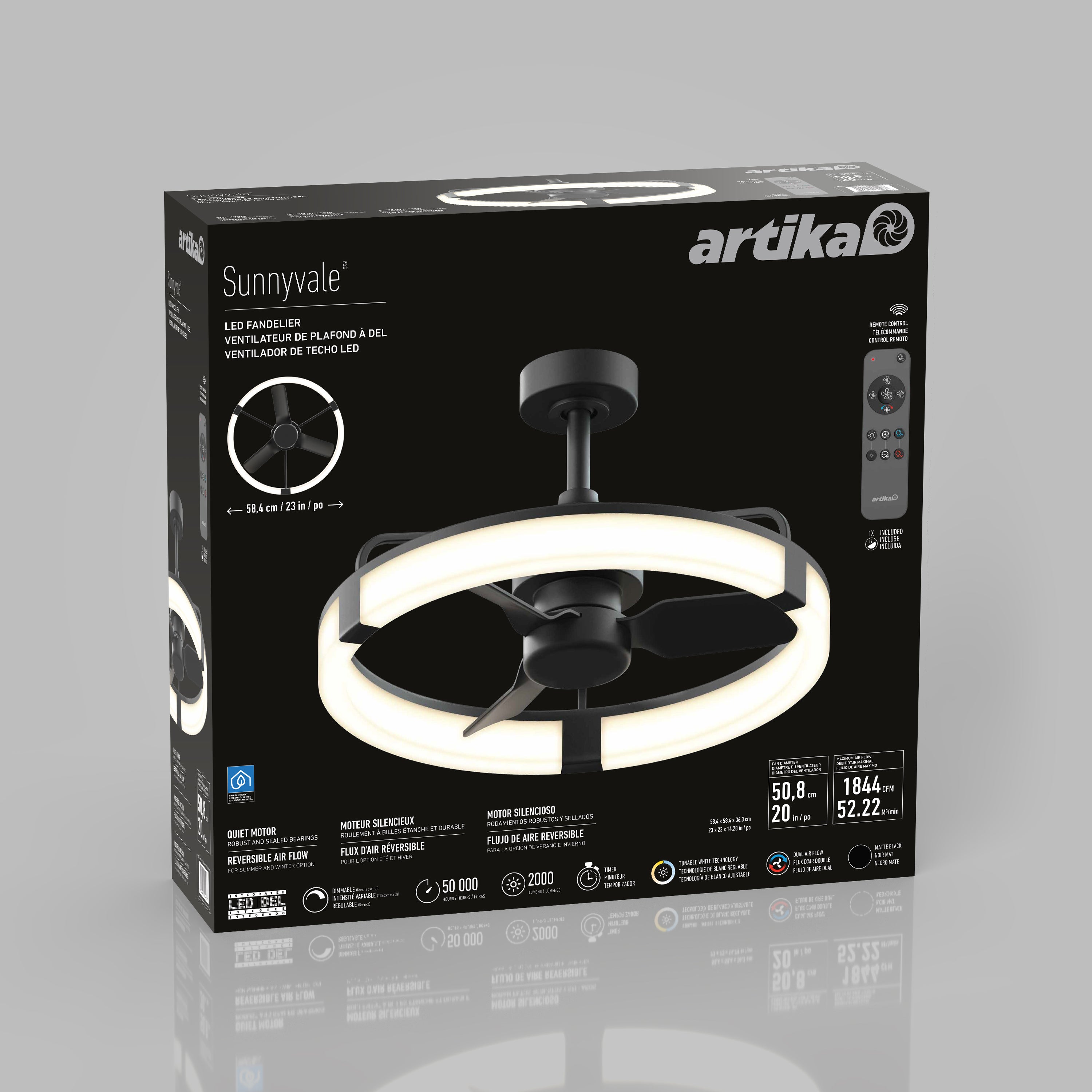Sunnyvale 23 in. LED modern ceiling fan in Black | Artika Canada