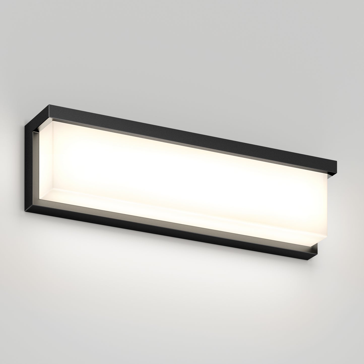 Artika Bristol modern LED bathroom vanity light 3 CCT with black frame and frosted cover, shown on a light gray wall.