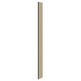 A vertical, rectangular acoustic panel with alternating narrow black and light wood-colored stripes, viewed from a slight angle against a white background.